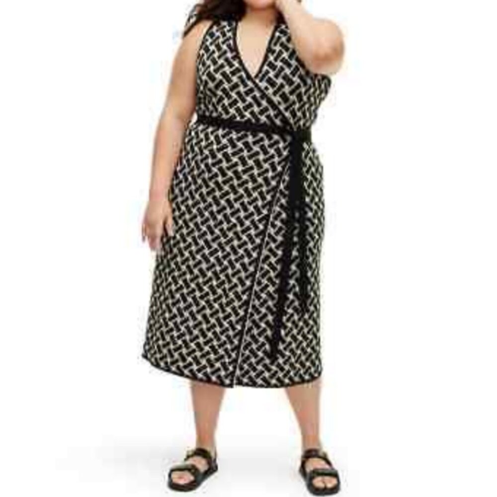 DVF Collared Sleeveless Vintage Weave Sweaterknit Wrap Dress NWT Sz XL